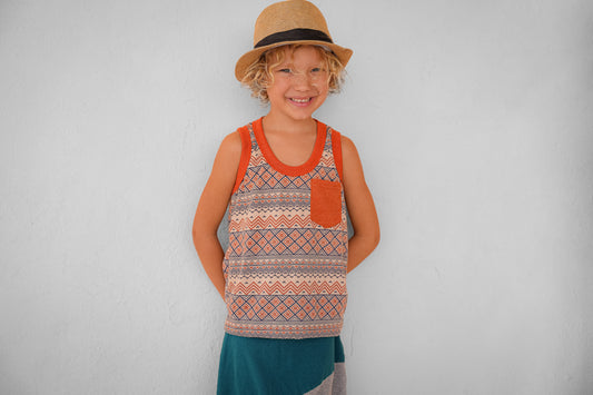orange blau gemustertes Tanktop für Kinder