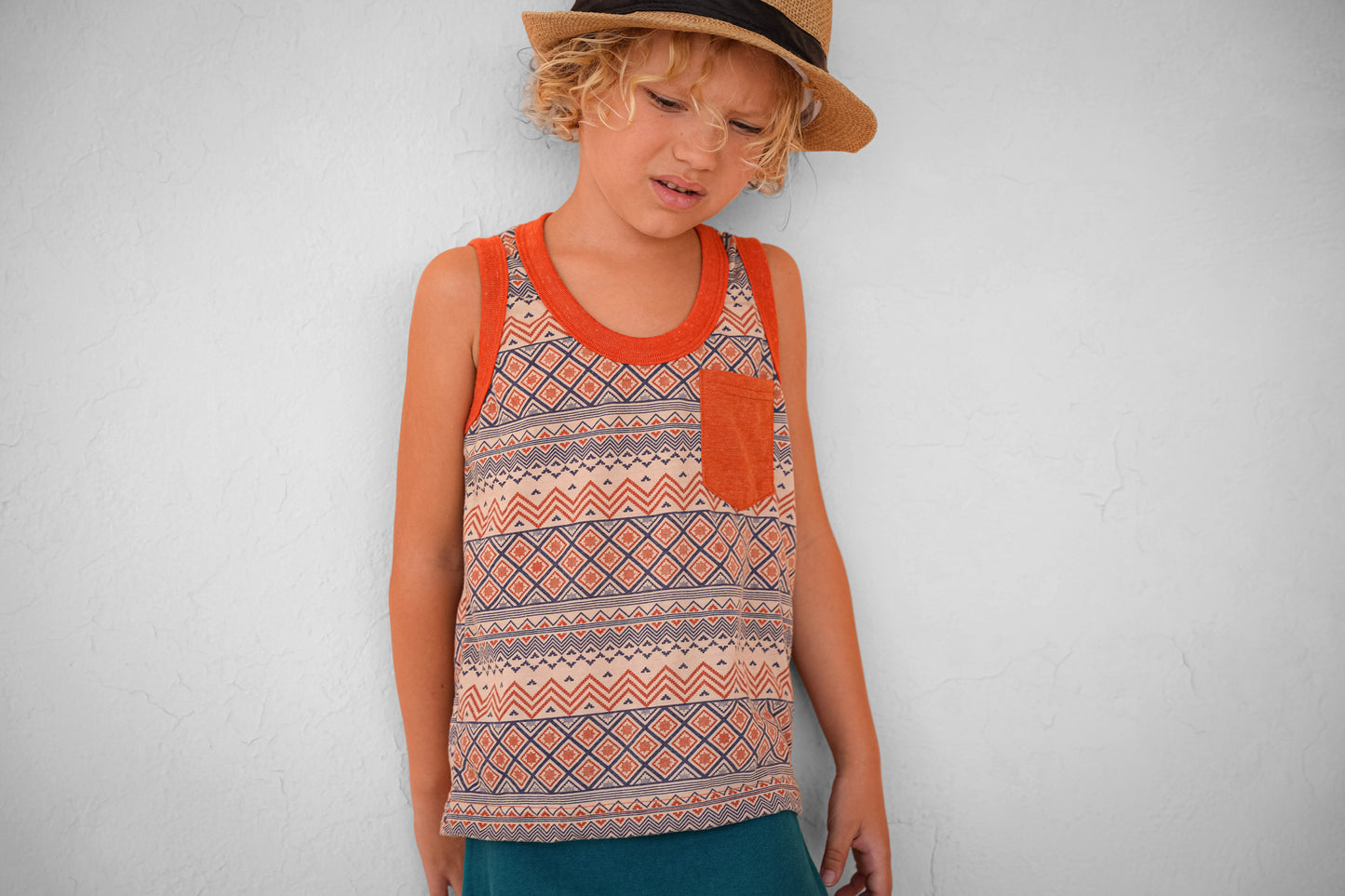 orange blue patterned tank top for kids