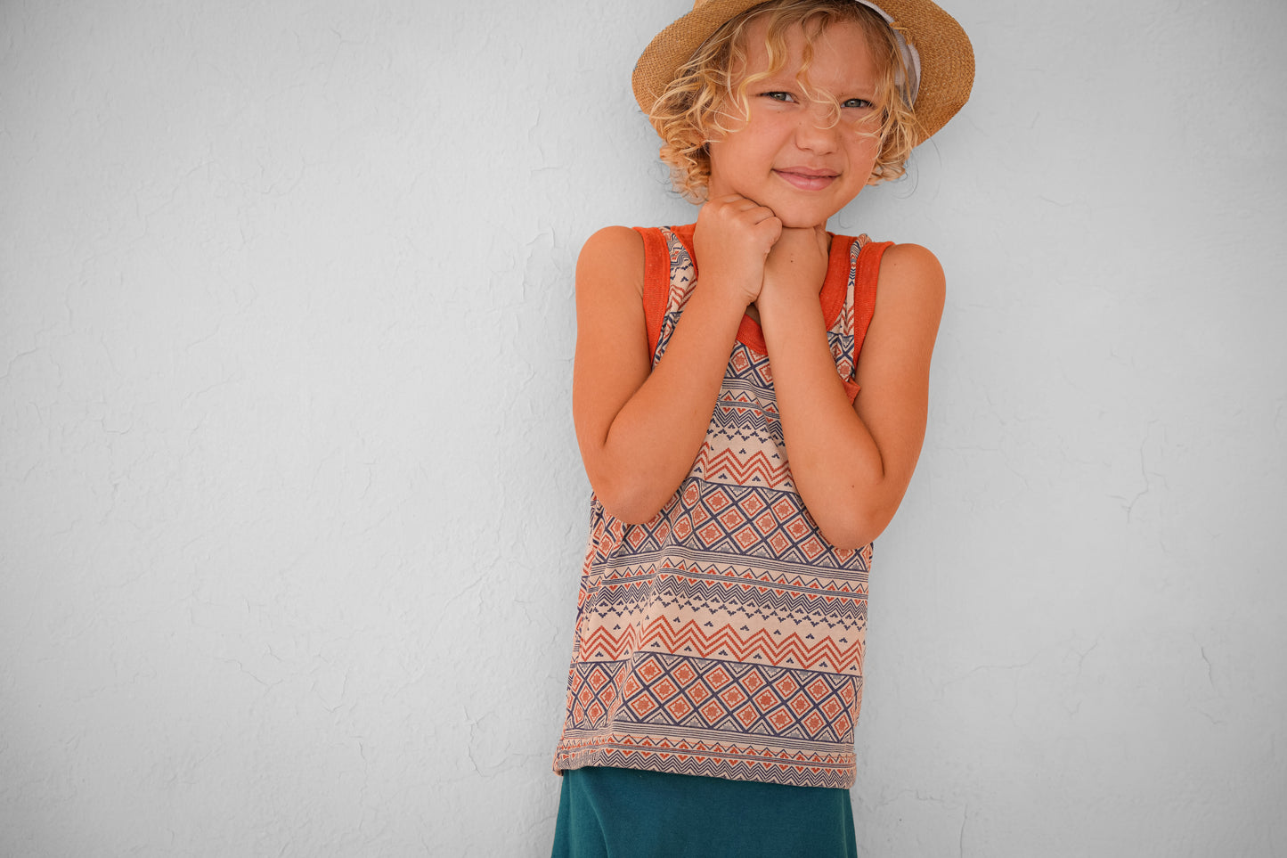 orange blue patterned tank top for kids