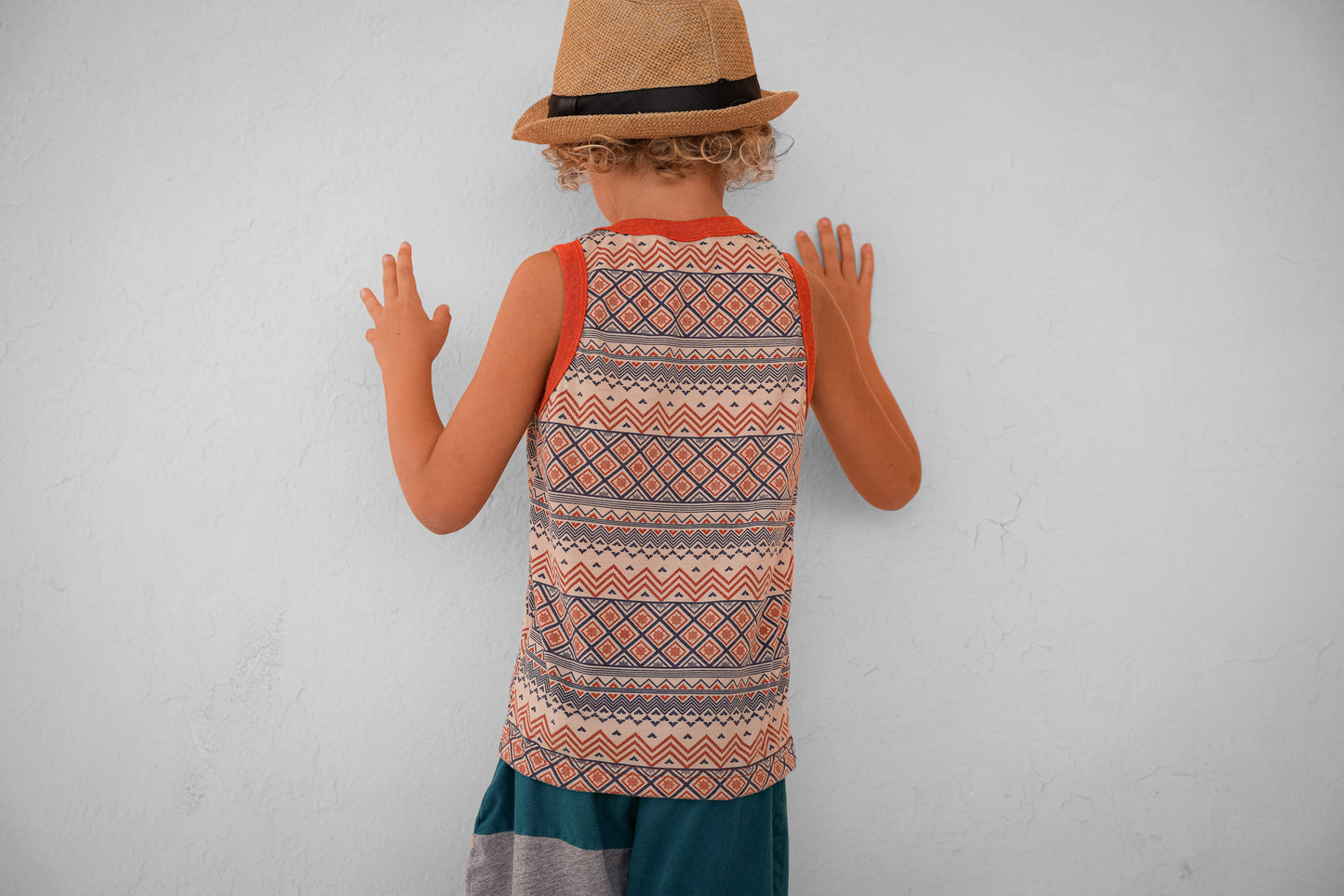 orange blue patterned tank top for kids