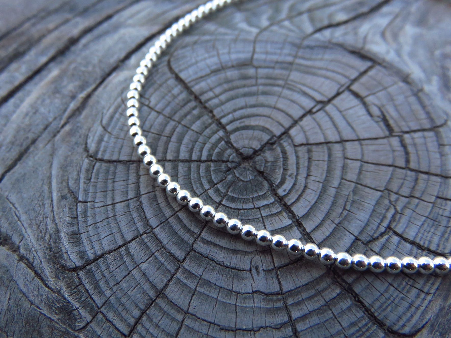 adjustable anklet with small round silver beads