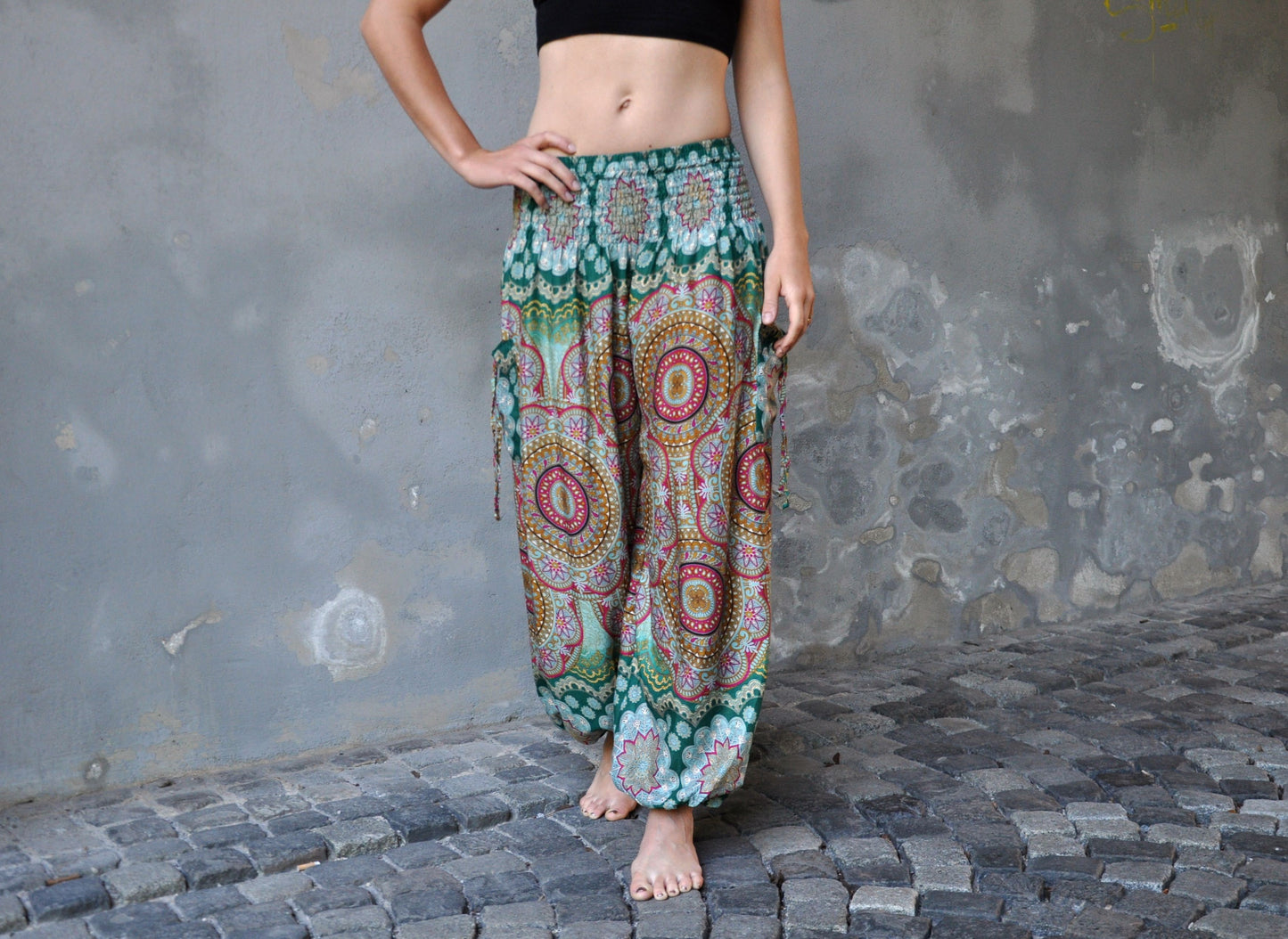 colorful patterned harem pants with pockets for adults