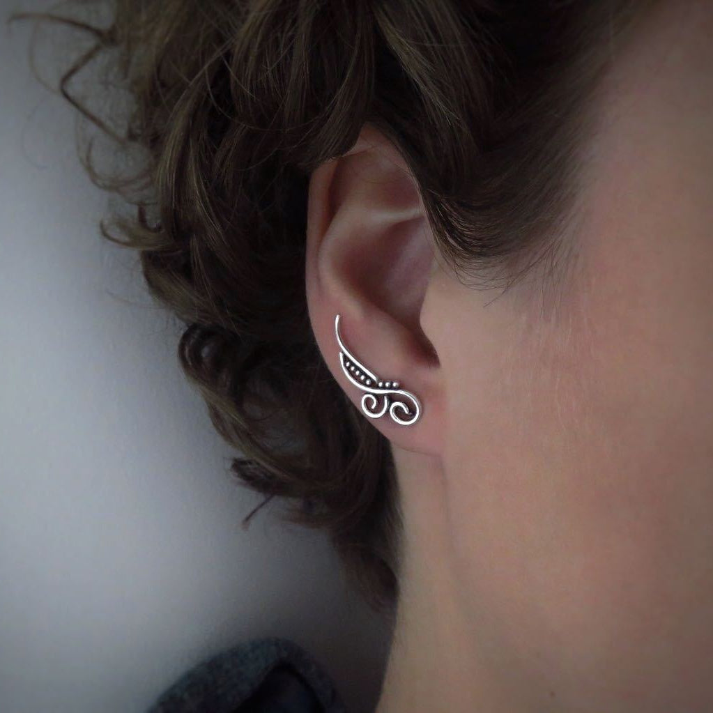 Earclimber earrings two spirals made of silver