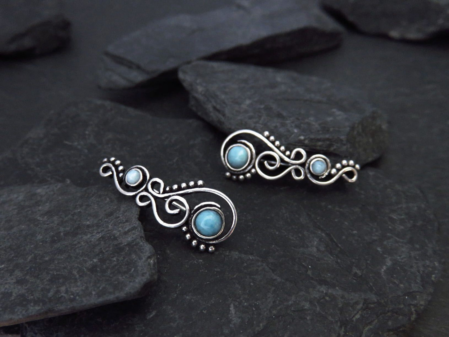Earclimber Ohrringe mit Larimar Steinen aus Silber