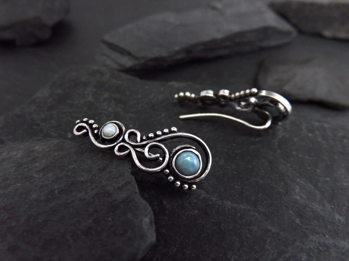 Earclimber Ohrringe mit Larimar Steinen aus Silber