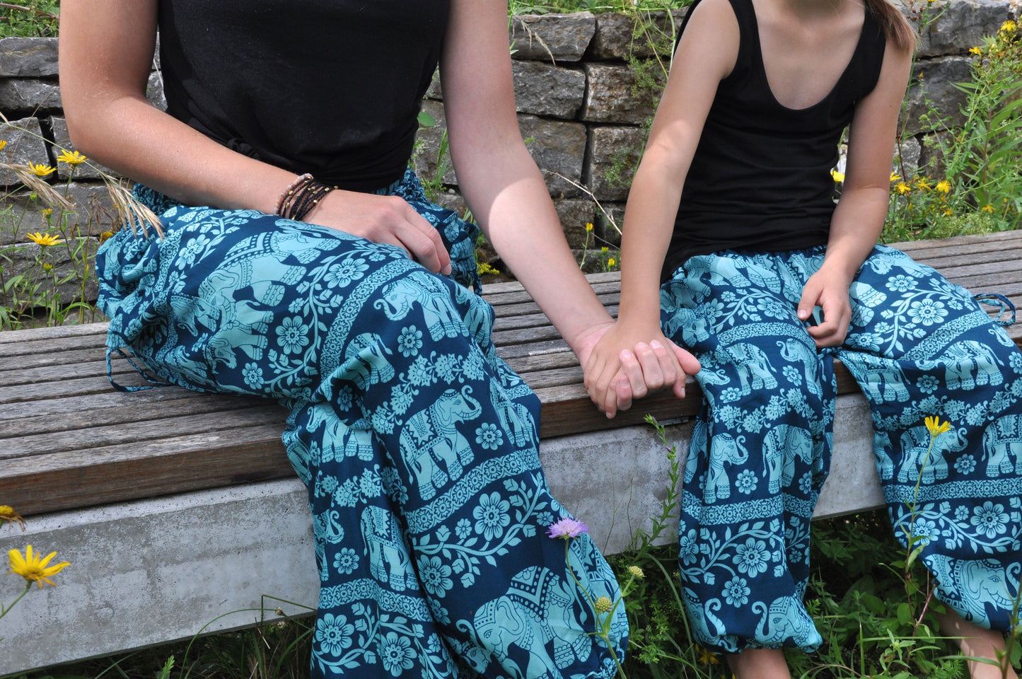 Airy harem pants light blue turquoise with elephants for children