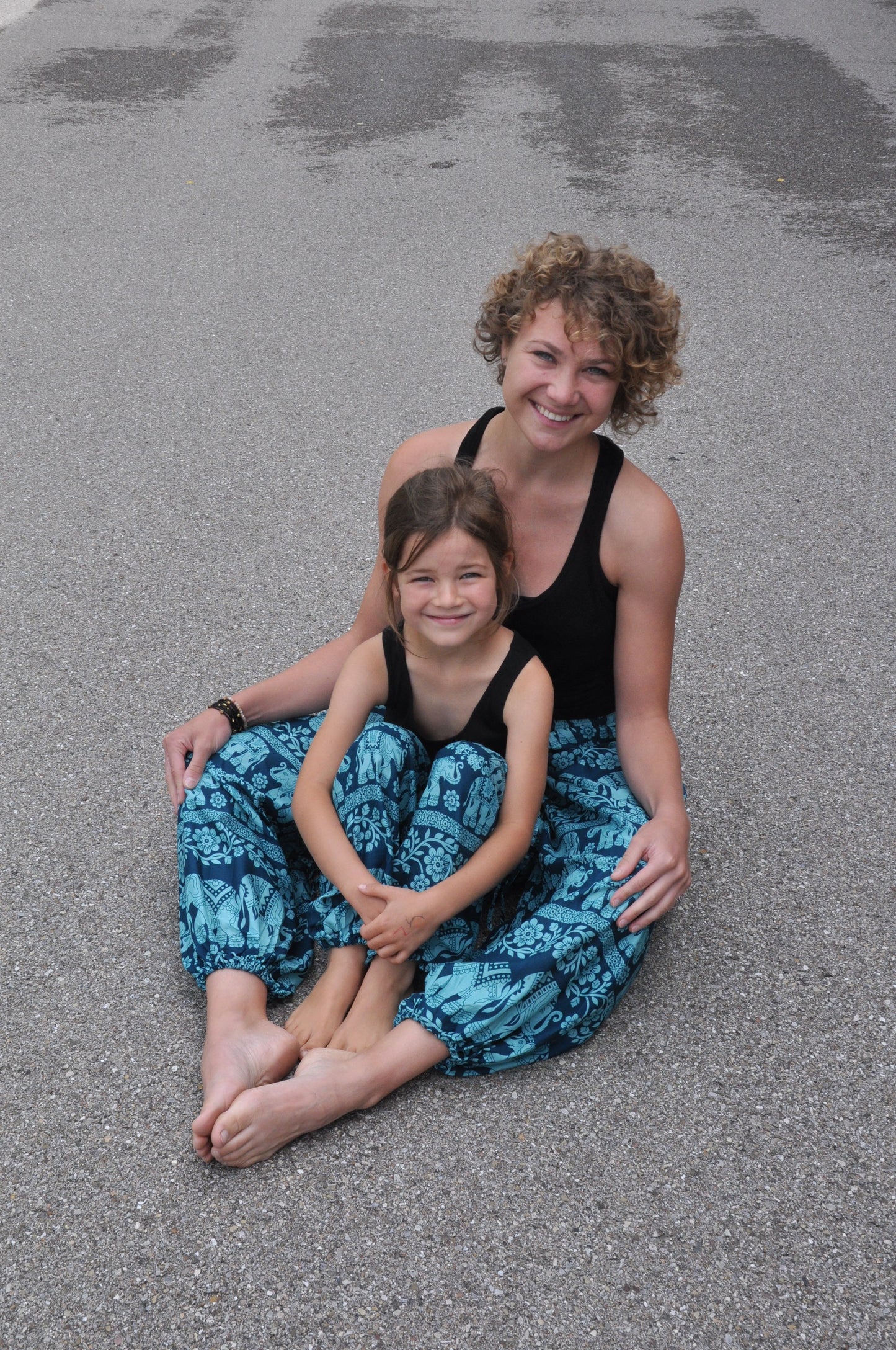 Airy harem pants light blue turquoise with elephants for children