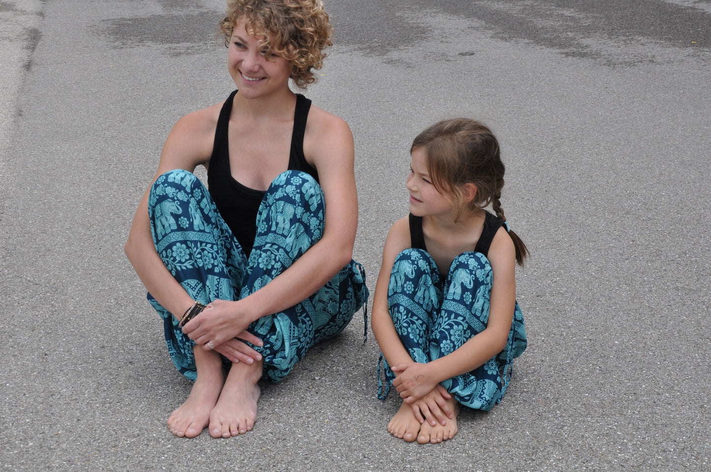 Airy harem pants light blue turquoise with elephants for children