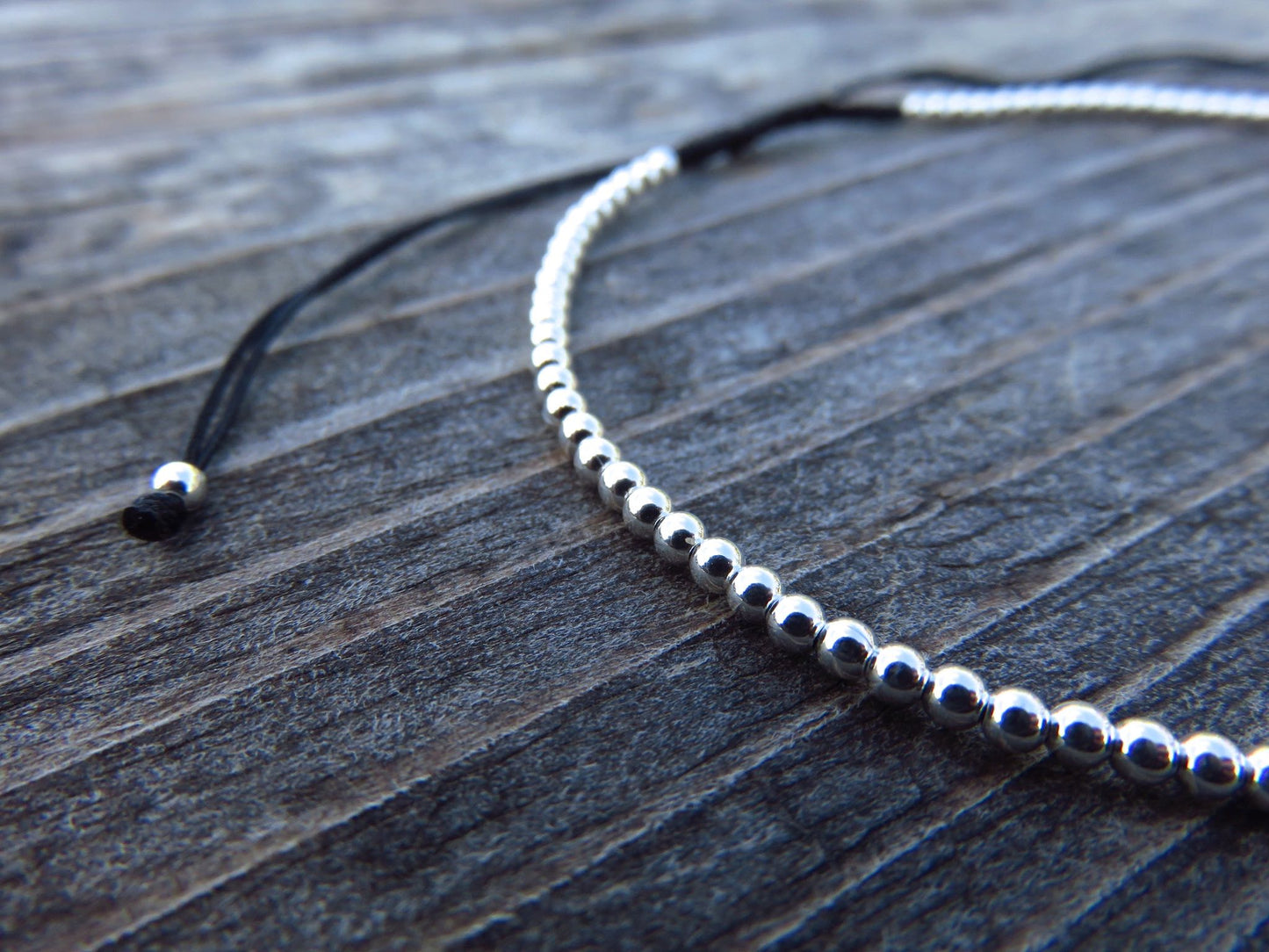 adjustable anklet with small round silver beads