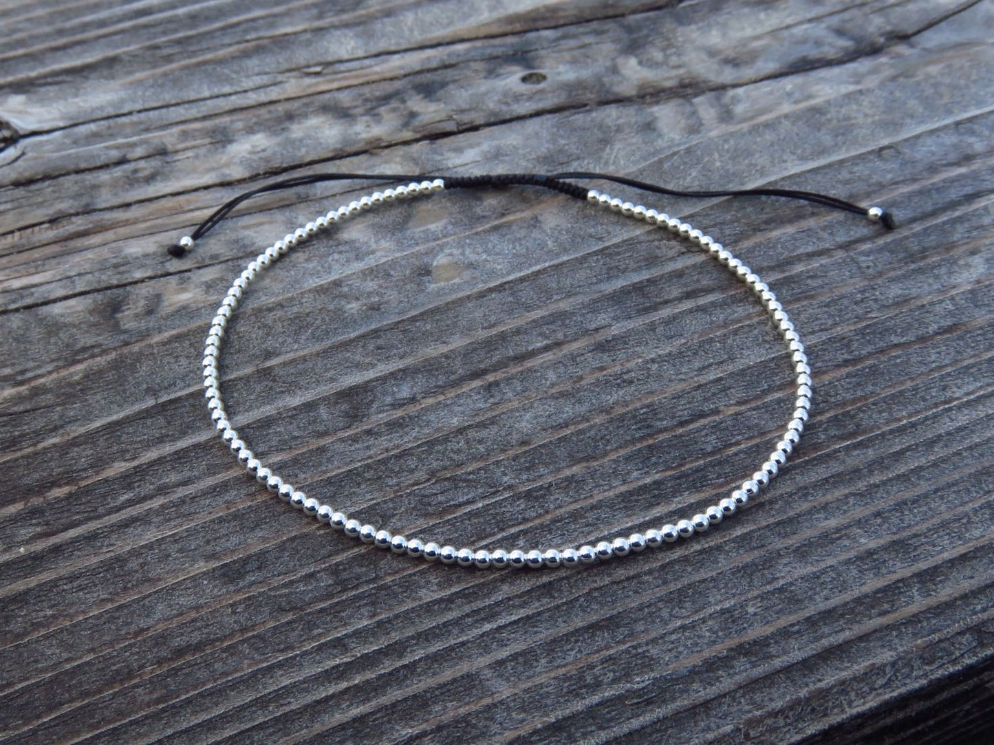 adjustable anklet with small round silver beads