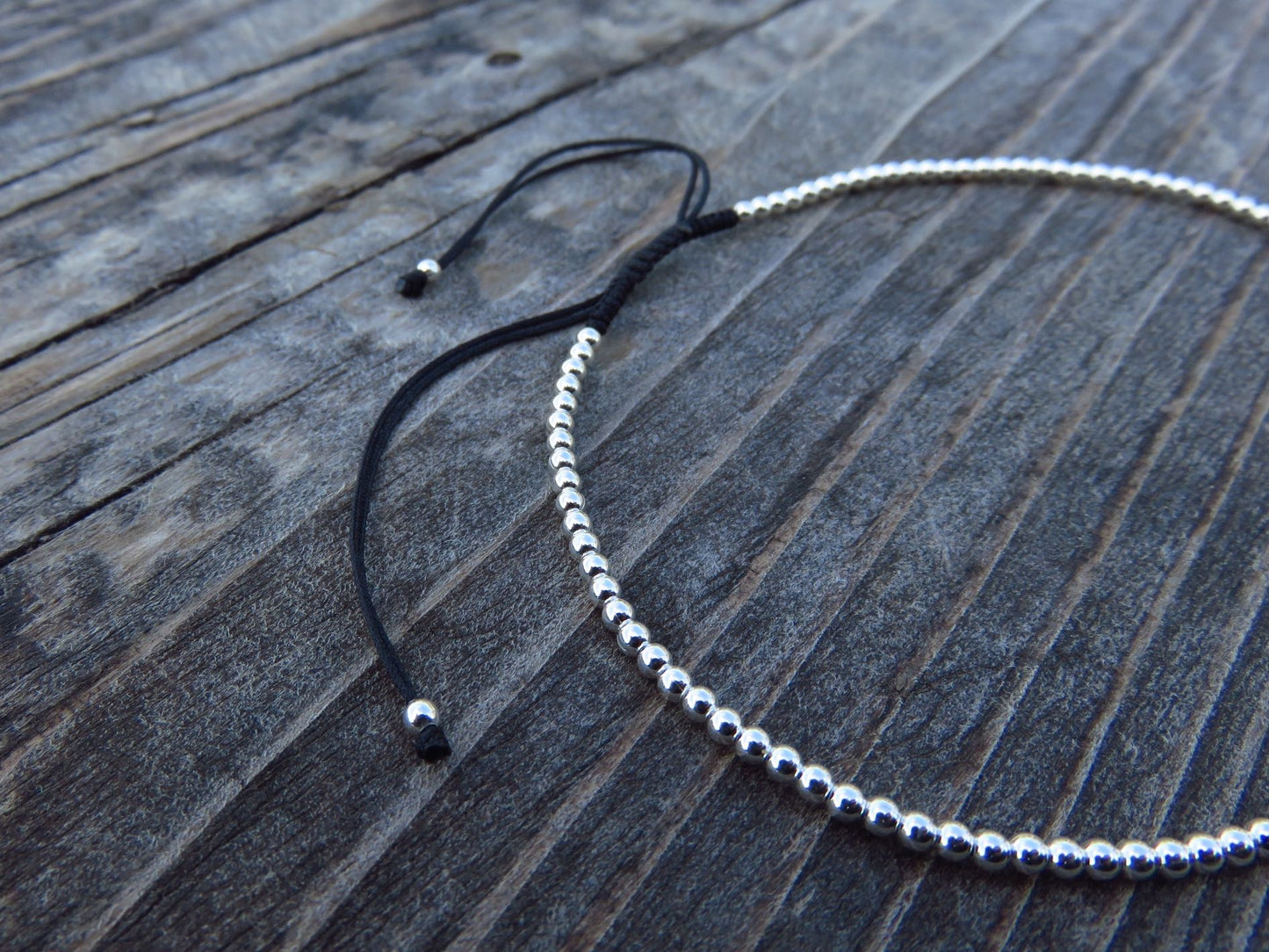 adjustable anklet with small round silver beads