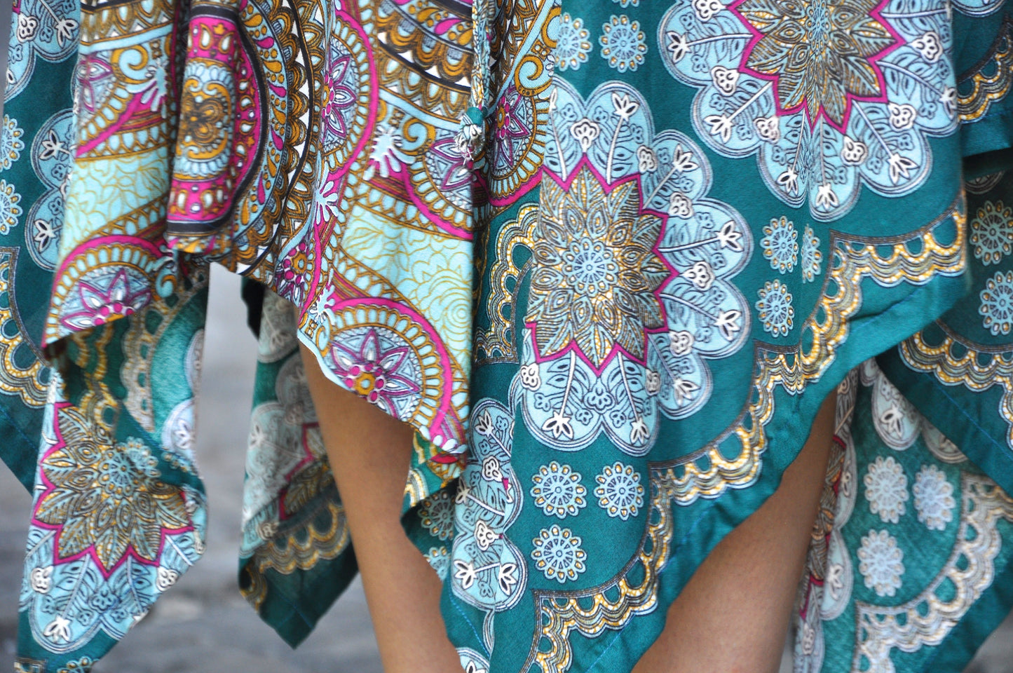 colorful patterned skirt with fringes, summer dress, elf dress, pointed skirt, fringed skirt
