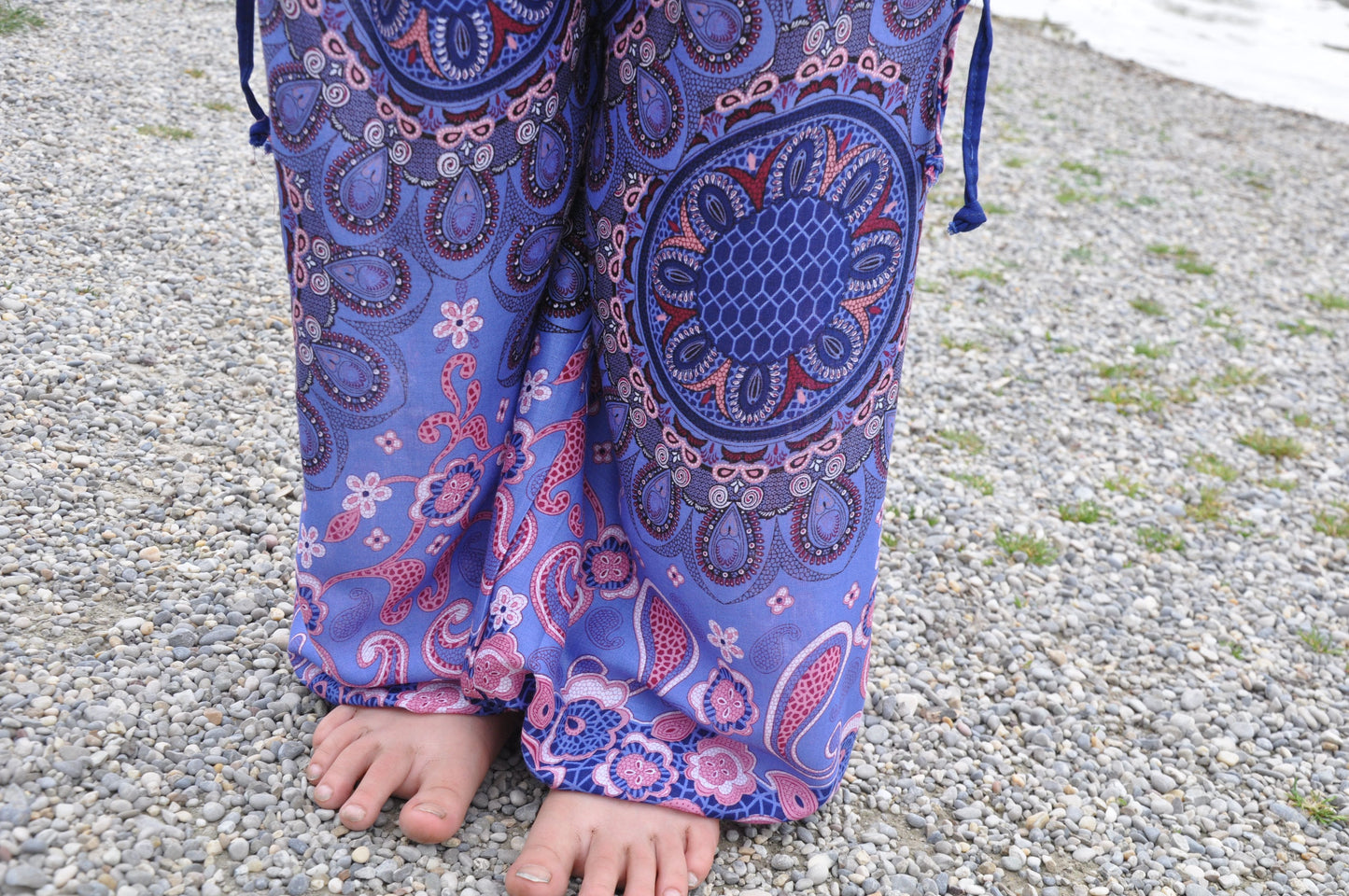 blue pink patterned harem pants for children