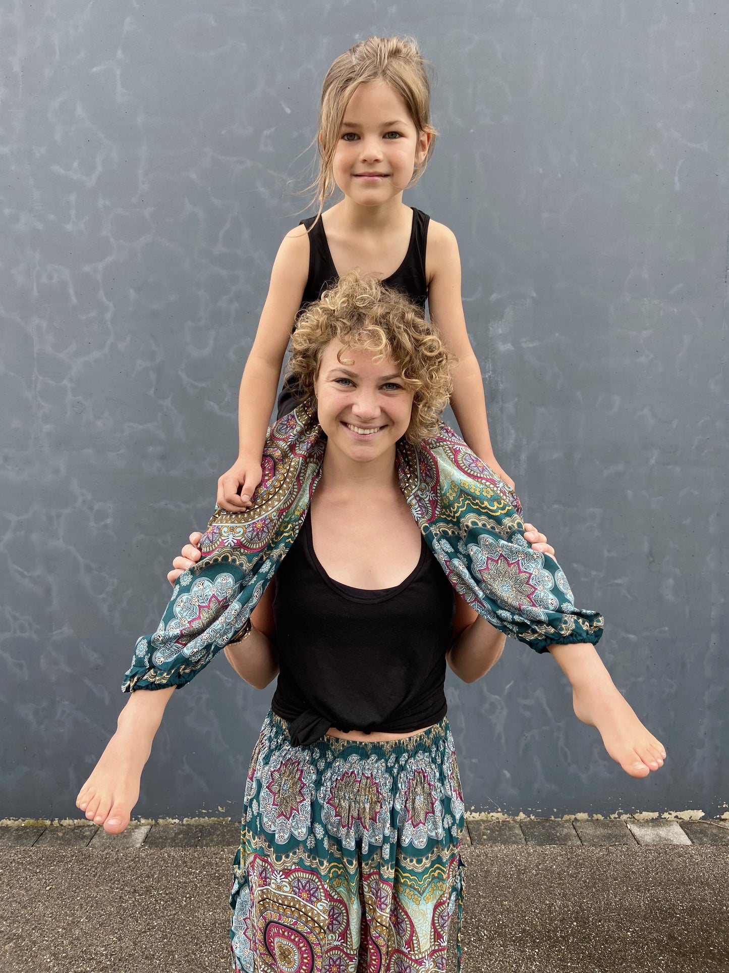 Airy harem pants with a colorful pattern for children