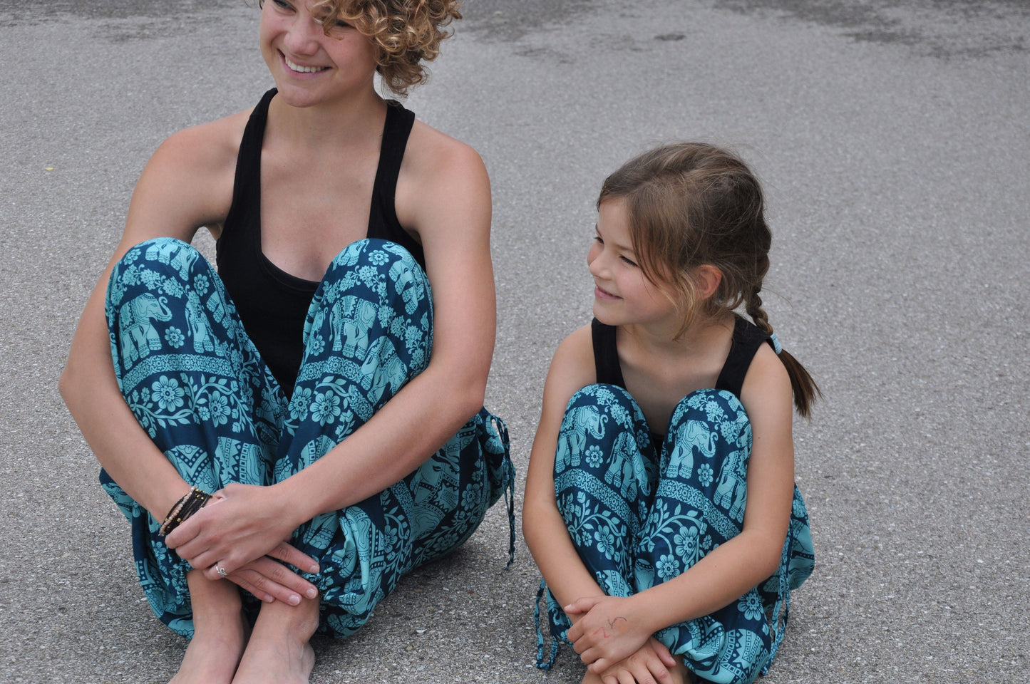 Airy harem pants light blue turquoise with elephants for children