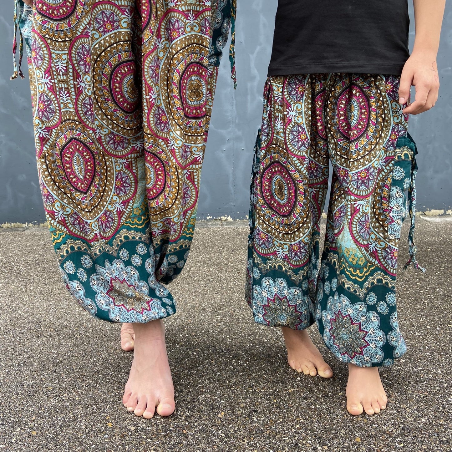 Airy harem pants with a colorful pattern for children