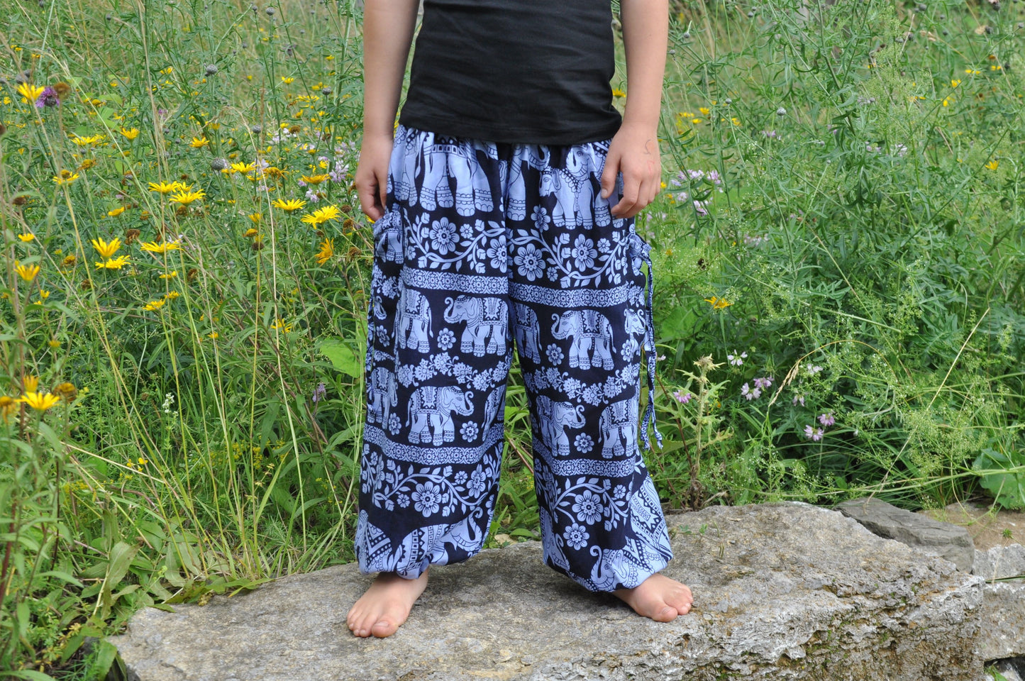 luftige Pluderhose blau mit Elefanten für Kinder