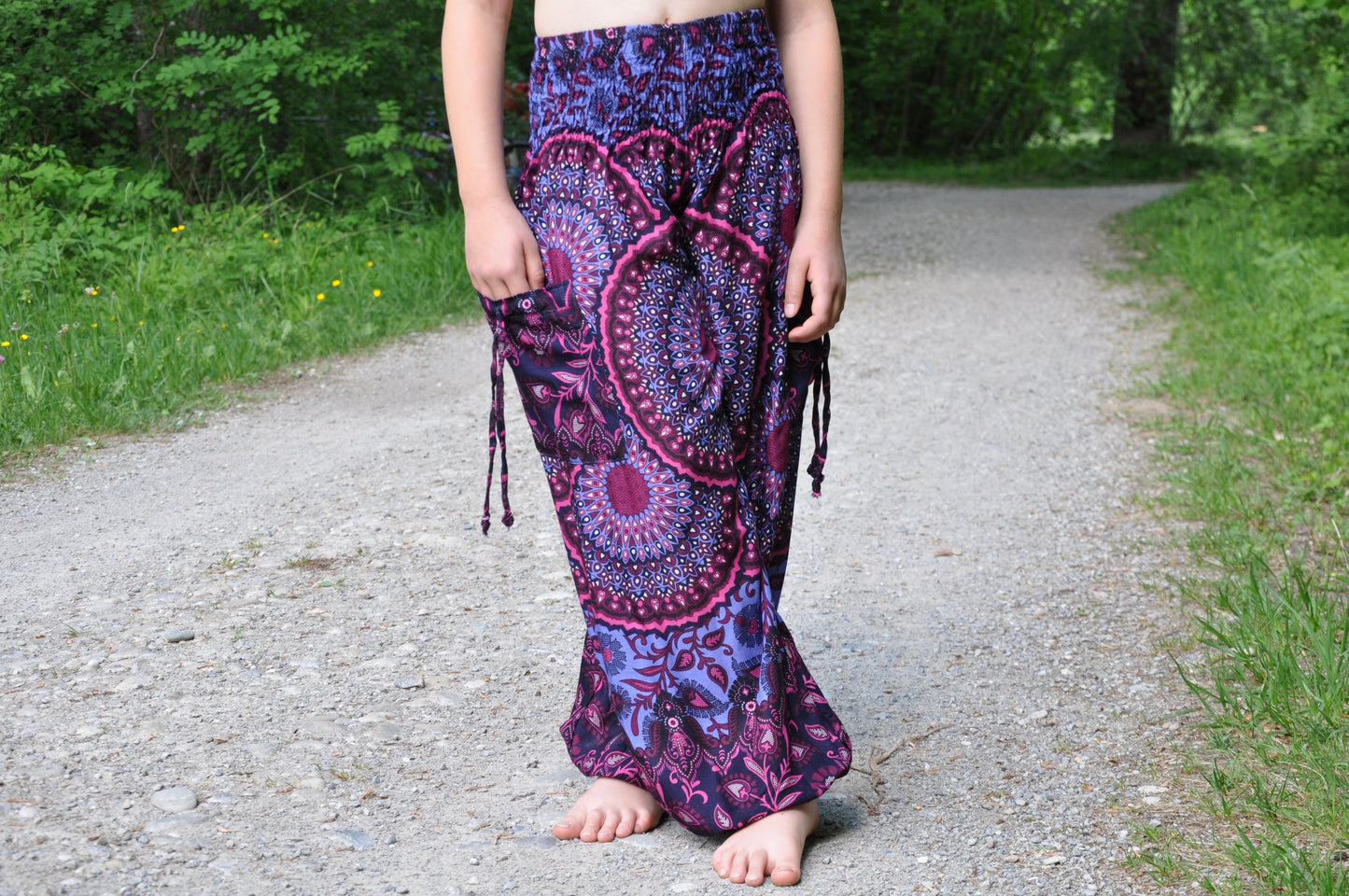pink purple floral airy harem pants for children