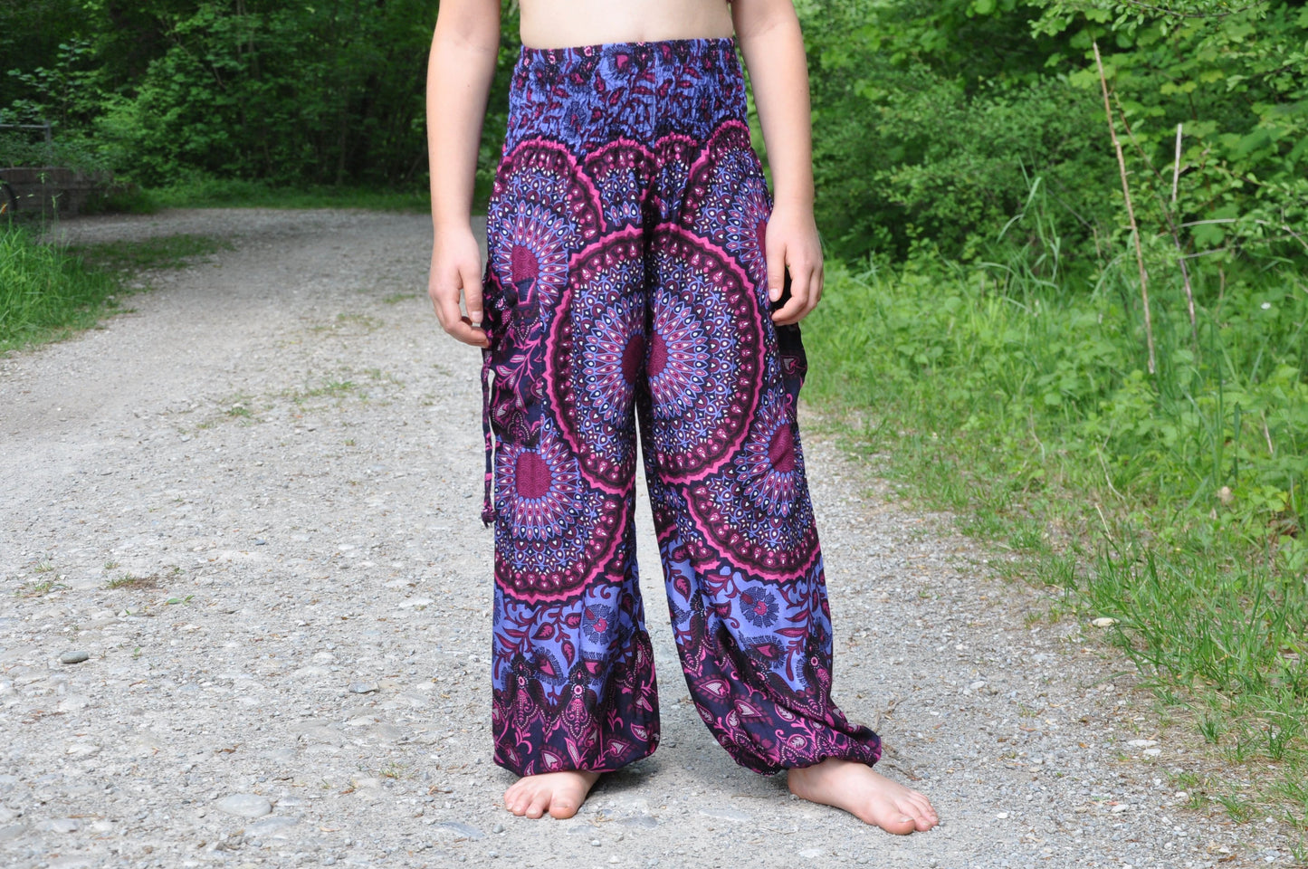 pink purple floral airy harem pants for children