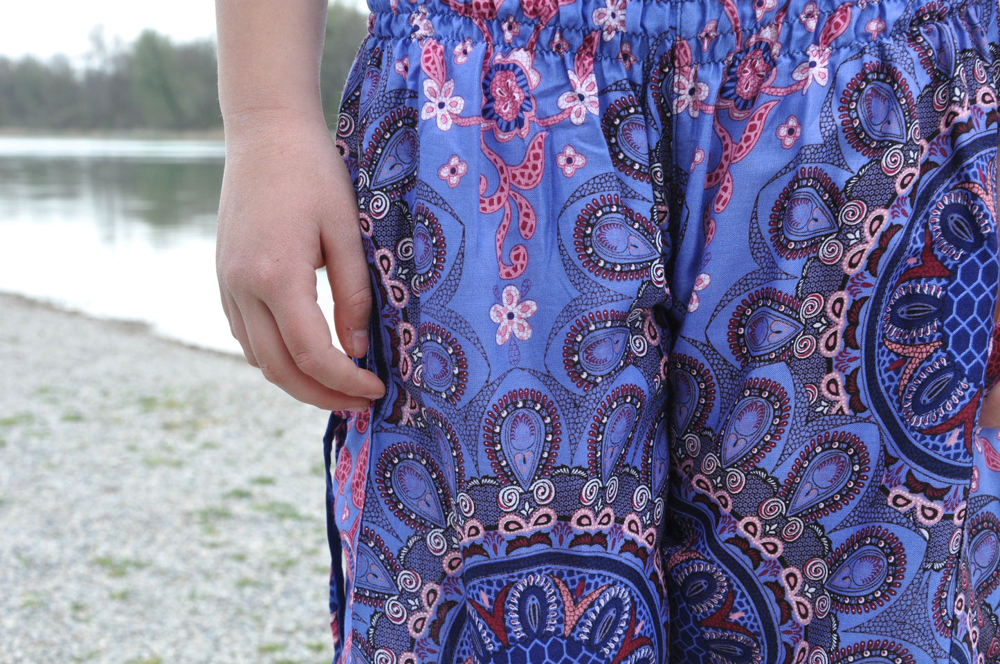 blue pink patterned harem pants for children
