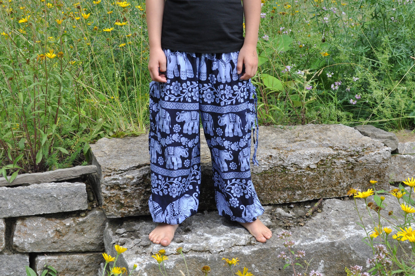 luftige Pluderhose blau mit Elefanten für Kinder