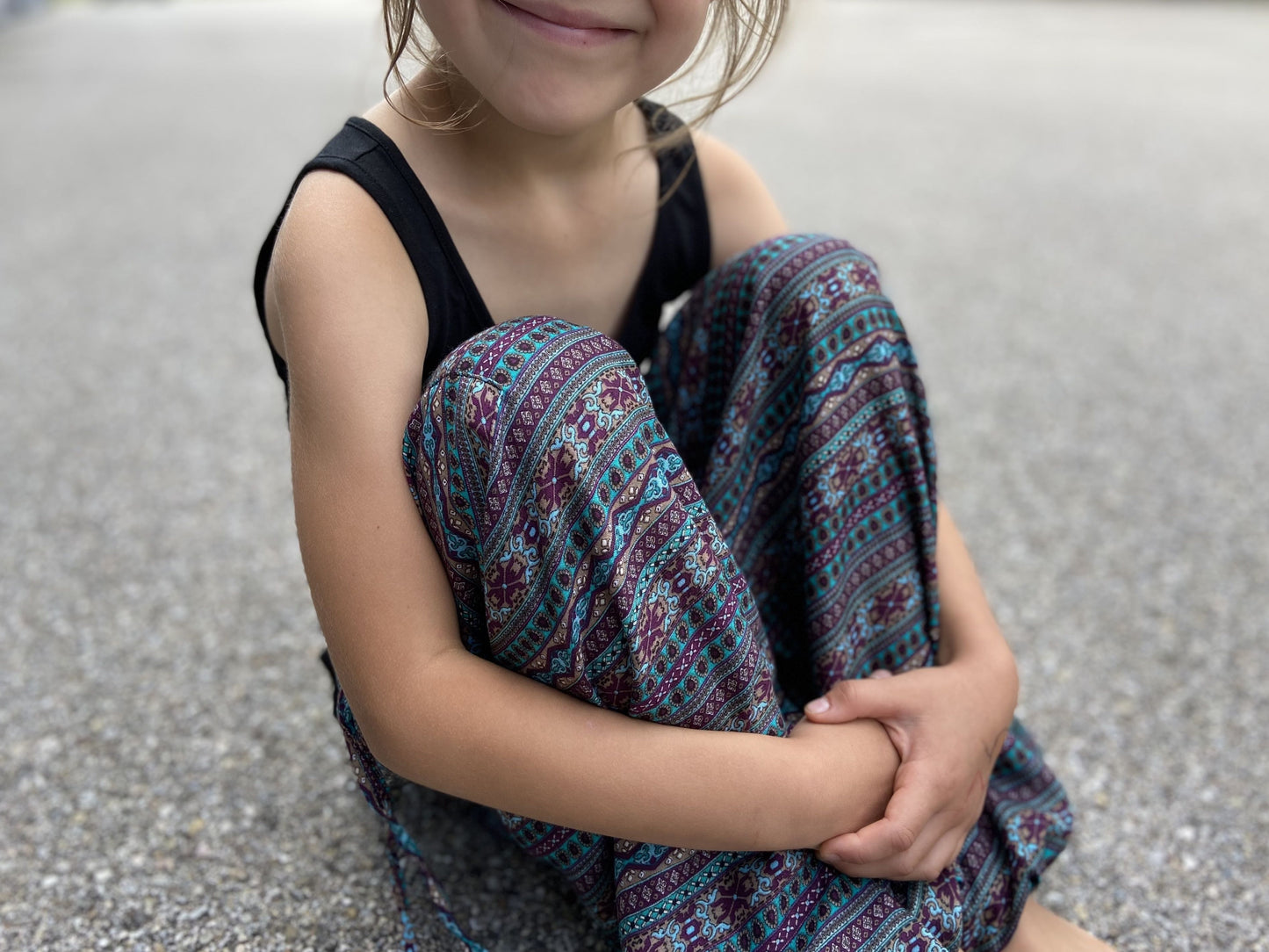 luftige Pluderhose türkis gestreift für Kinder