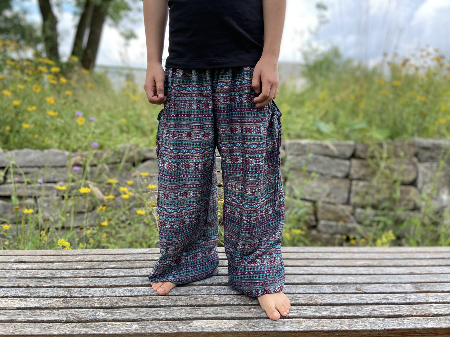 luftige Pluderhose türkis gestreift für Kinder