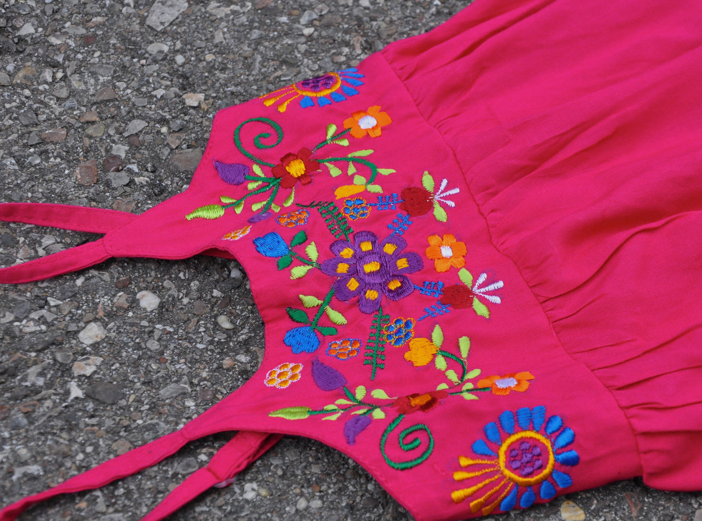 colorful embroidered floral dress for girls in pink