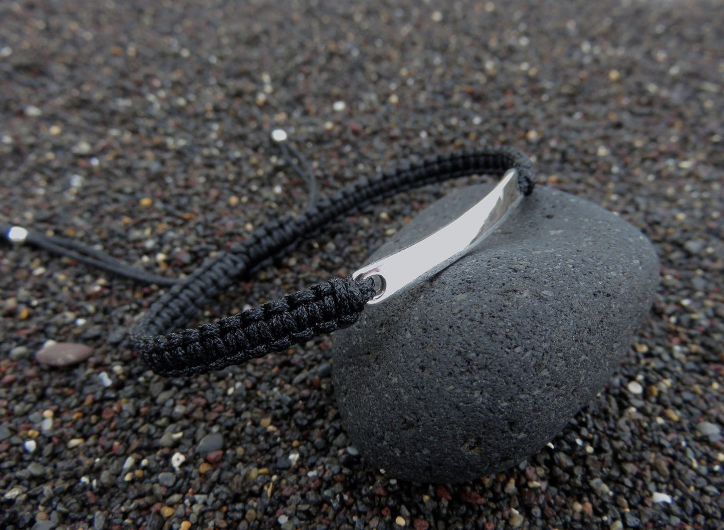 black bracelet for men with silver element