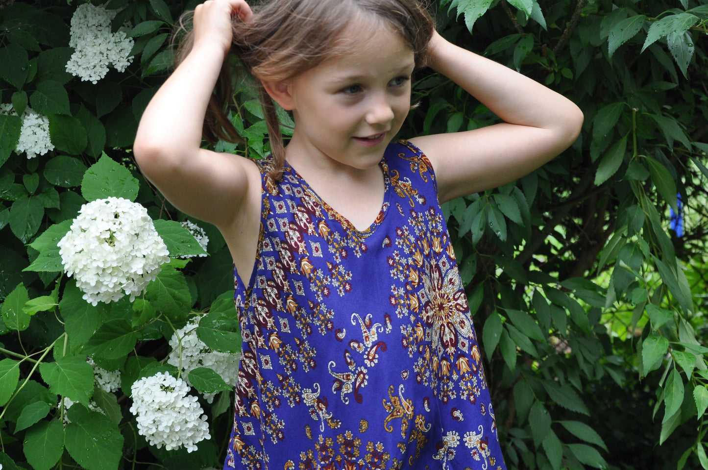 floral tank top for girls in dark blue