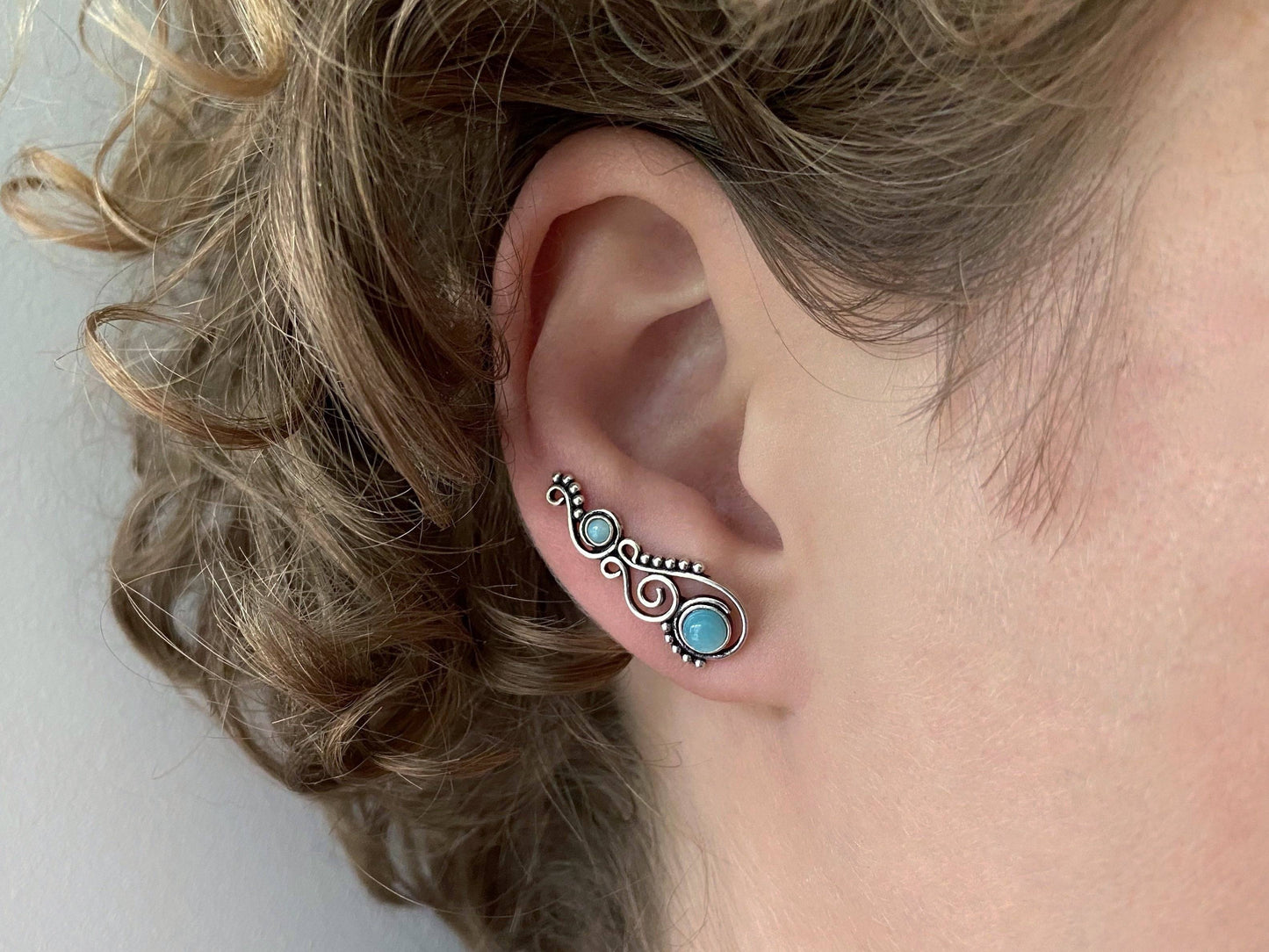 Earclimber Ohrringe mit Larimar Steinen aus Silber