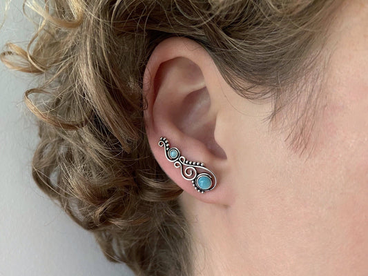 Earclimber earrings with Larimar stones made of silver