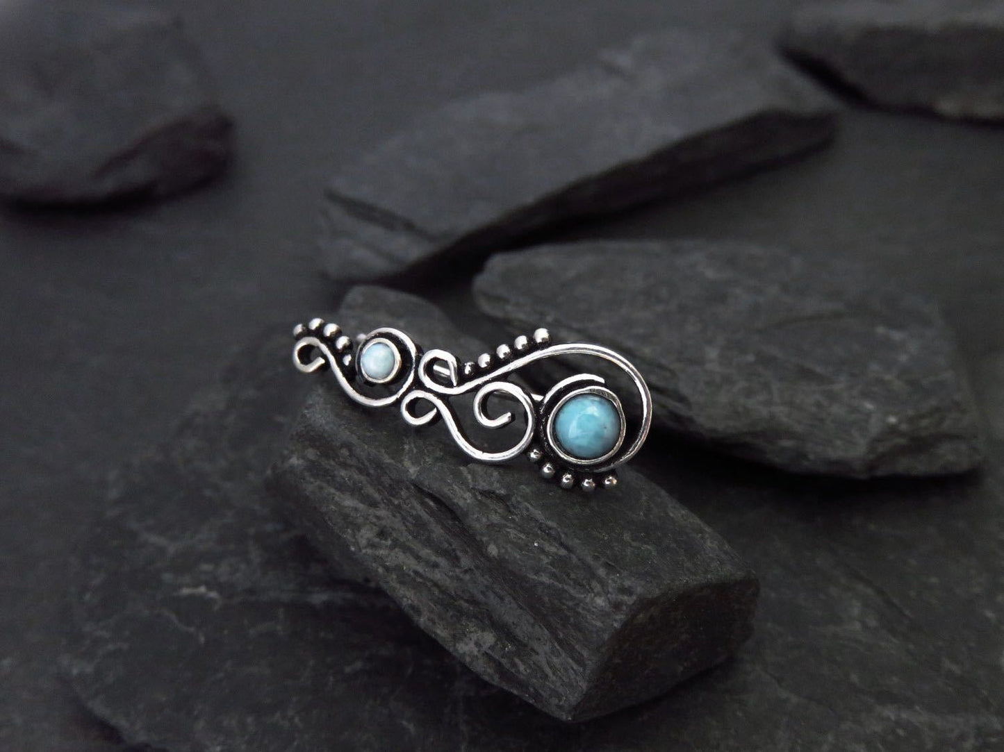 Earclimber Ohrringe mit Larimar Steinen aus Silber