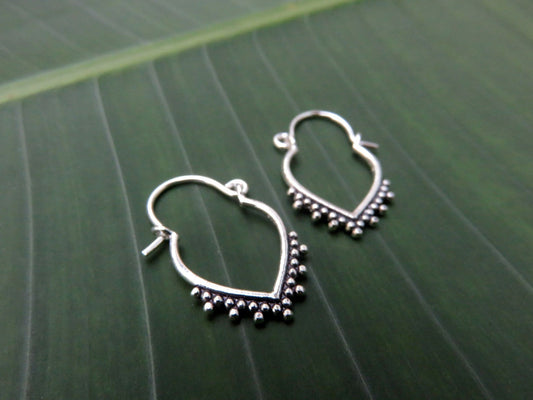 small hoop earrings with silver dots