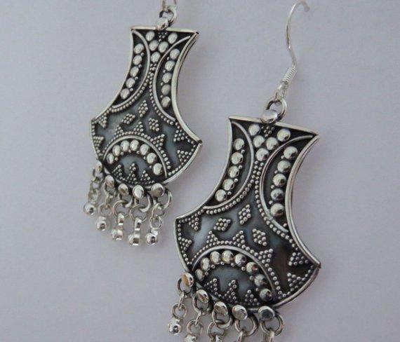 granulated earrings with dangling silver beads