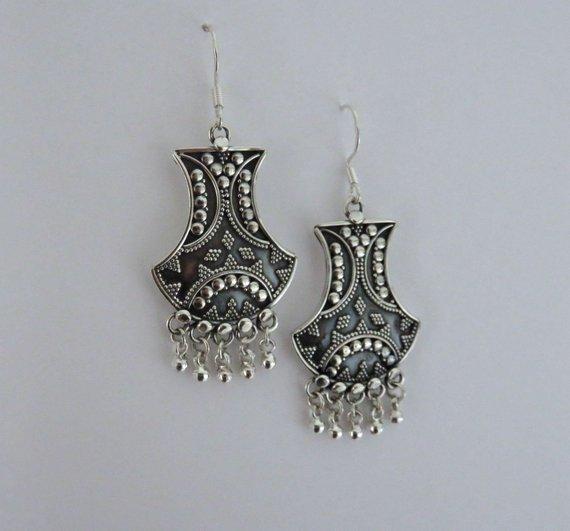 granulated earrings with dangling silver beads
