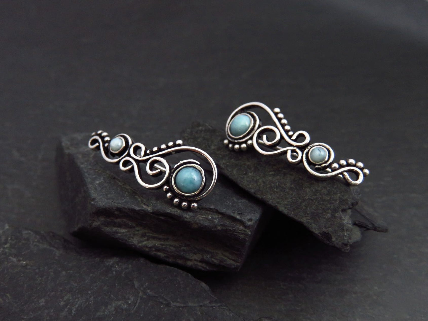 Earclimber Ohrringe mit Larimar Steinen aus Silber