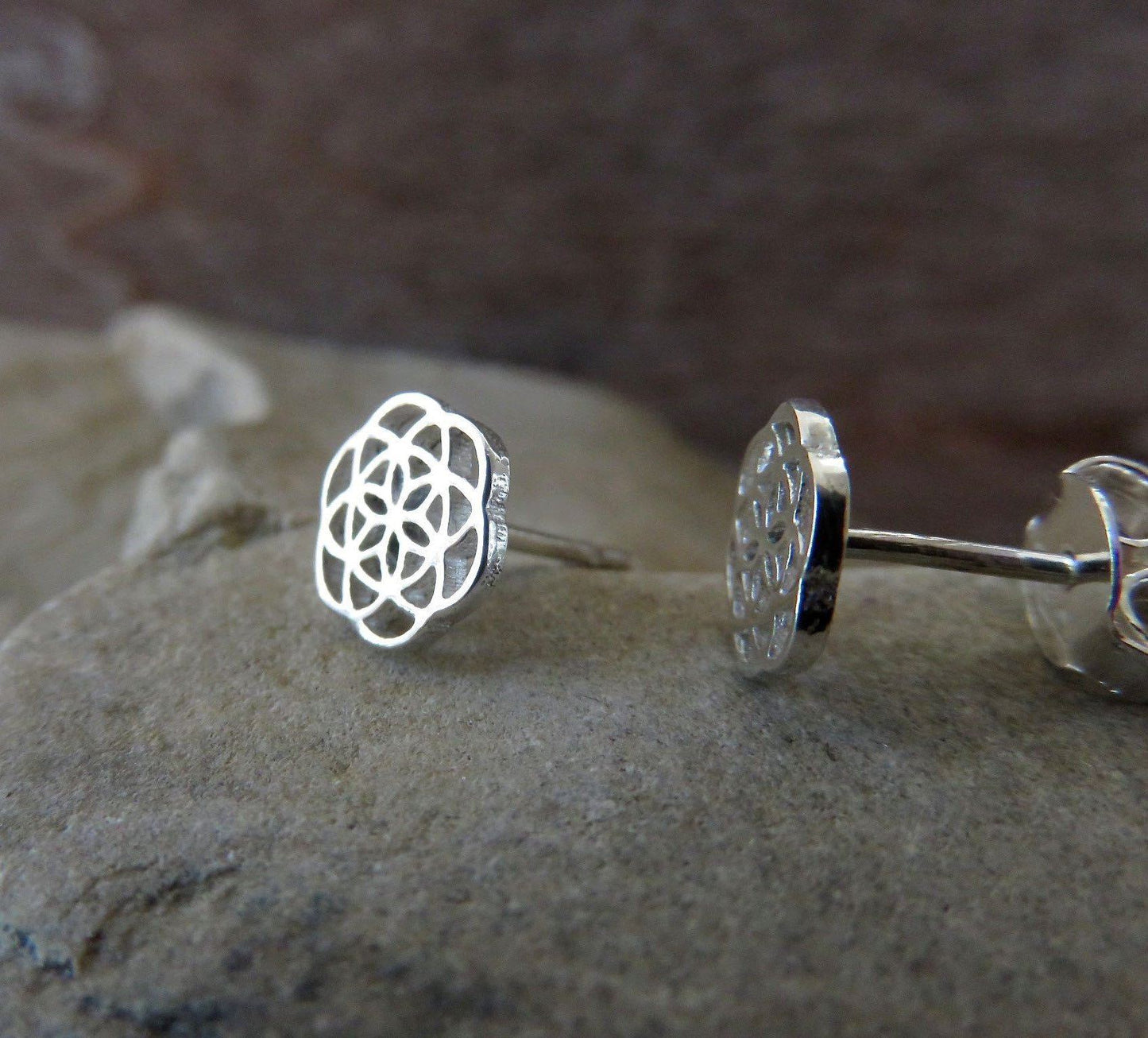 Stud earrings with the Seed of Life motif made of silver