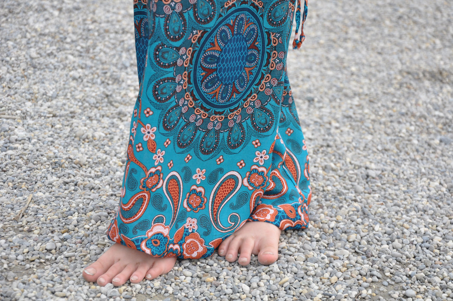 türkis orange gemusterte Pluderhose für Kinder