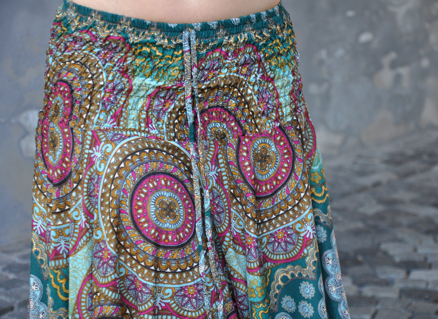 colorful patterned skirt with fringes, summer dress, elf dress, pointed skirt, fringed skirt