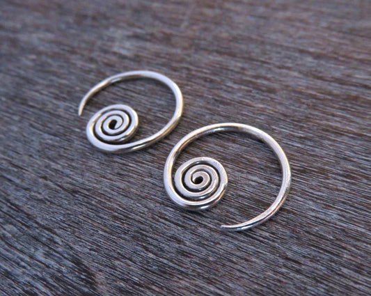small simple spiral earrings made of silver