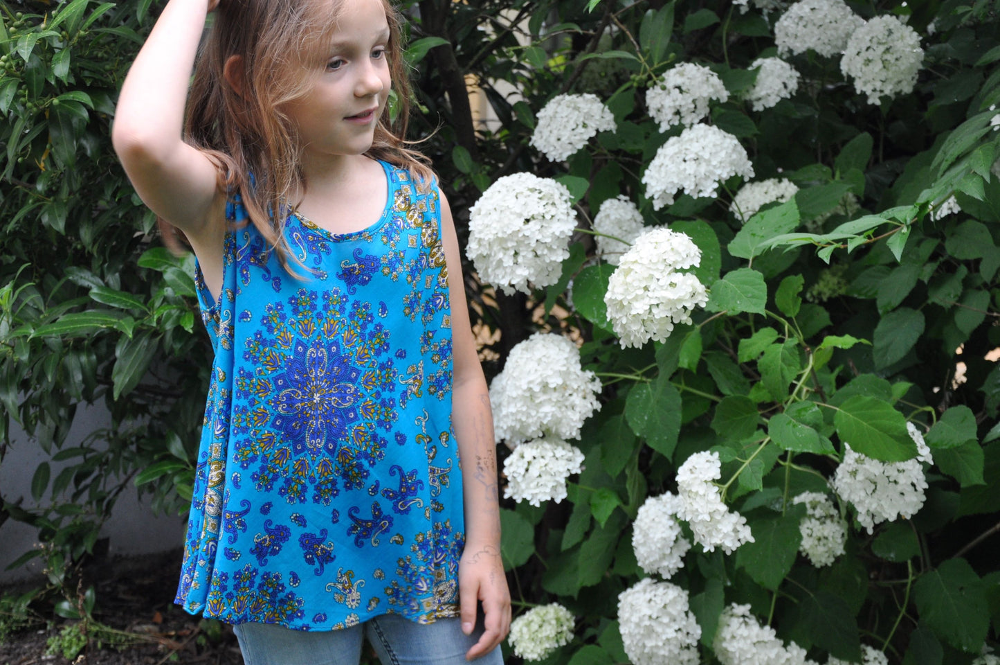 floral tank top for girls in blue