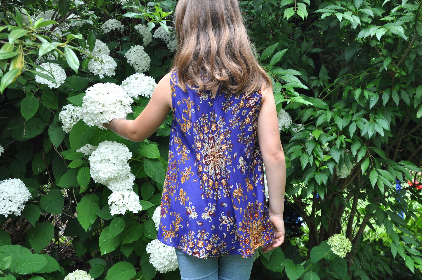 floral tank top for girls in dark blue