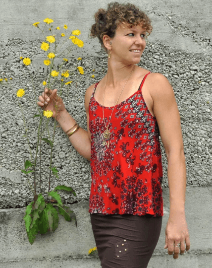 loose summer top with a floral pattern in red