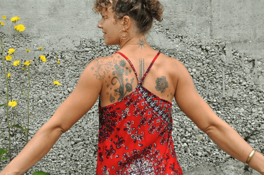 loose summer top with a floral pattern in red