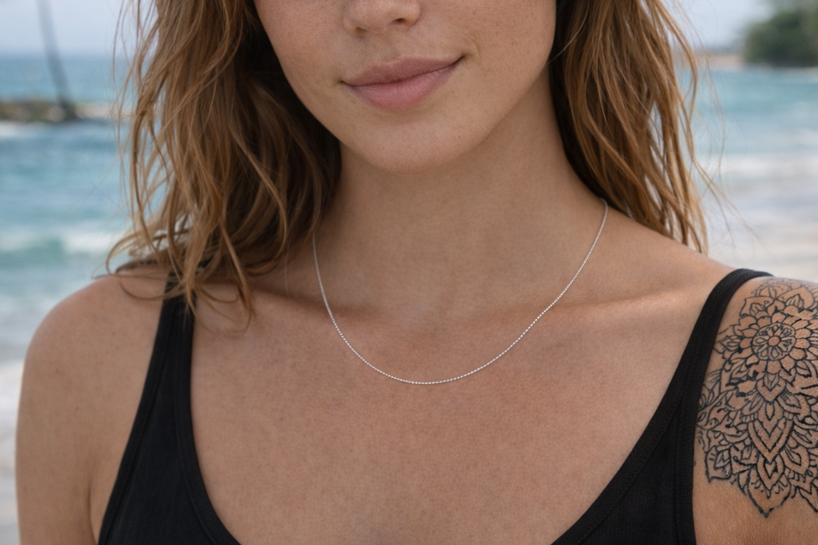 zarte Kugelkette 1,0 mm aus Silber in verschiedenen Längen