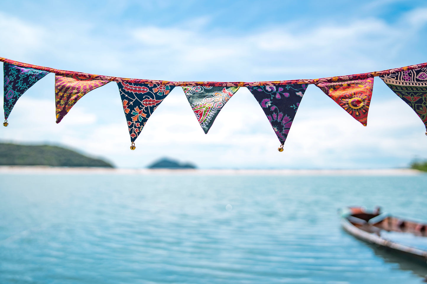 Bunting made of colorful flags with bells