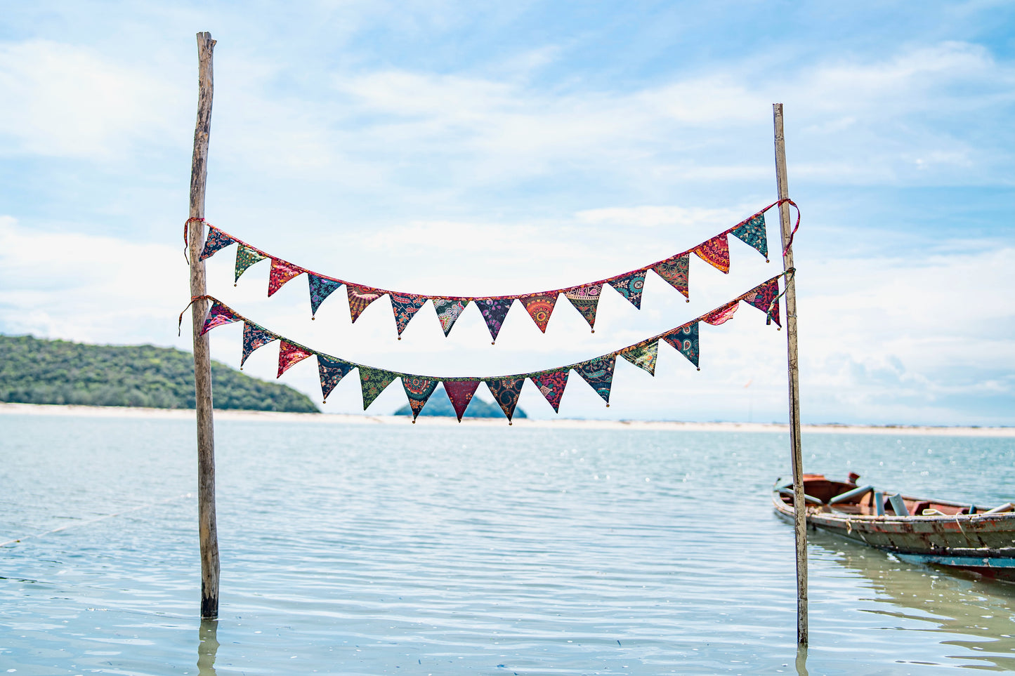 Bunting made of colorful flags with bells