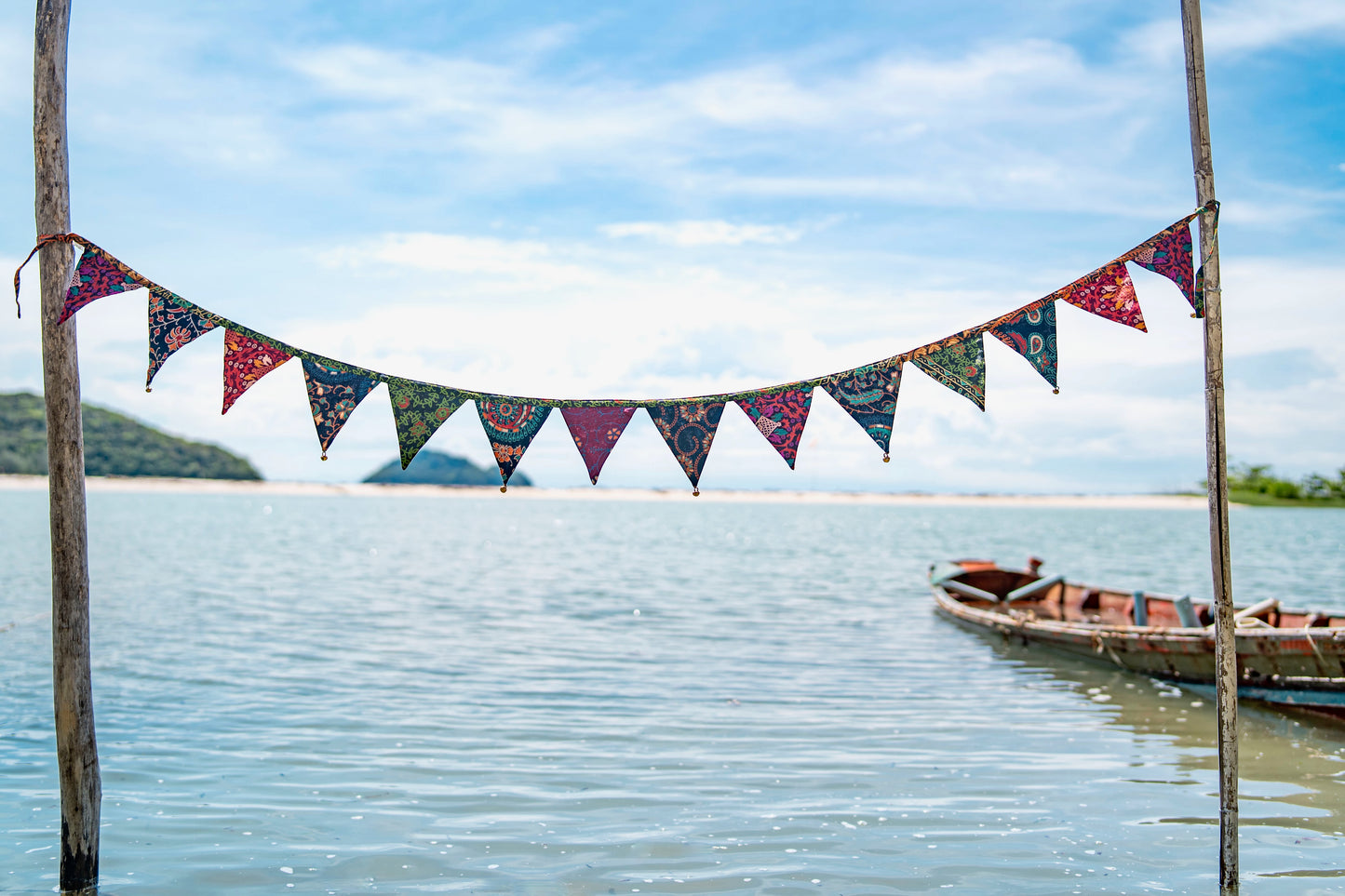 Bunting made of colorful flags with bells