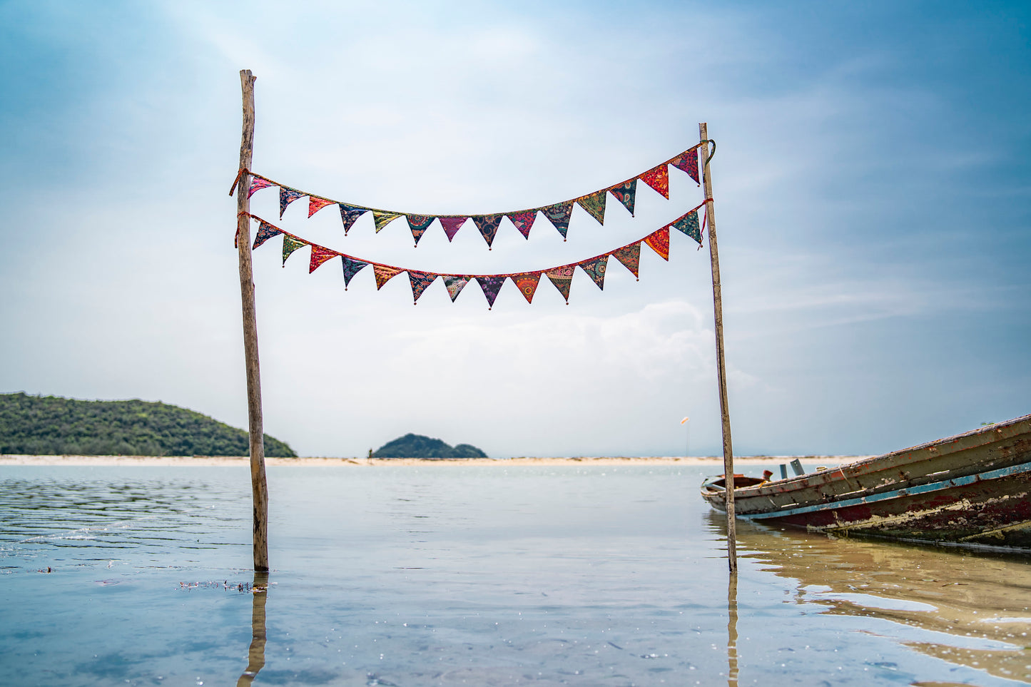 Bunting made of colorful flags with bells